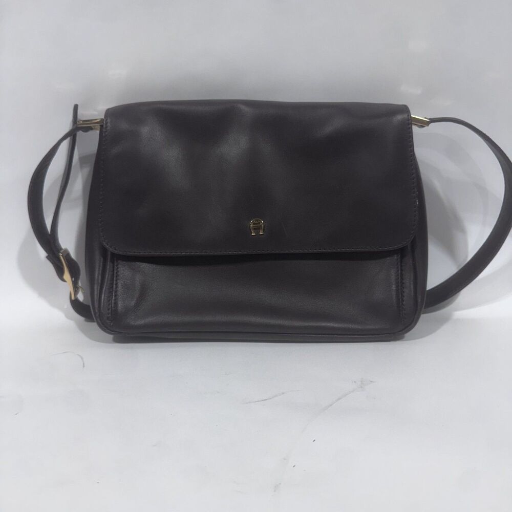 Vintage Etienne Aigner Brown Leather Flap Shoulder Bag Crossbody Purse